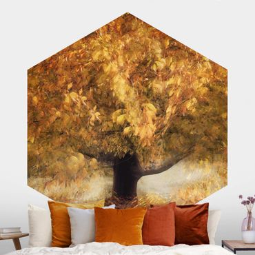Sześciokątna tapeta samoprzylepna - Drzewo marzycielskie jesienią