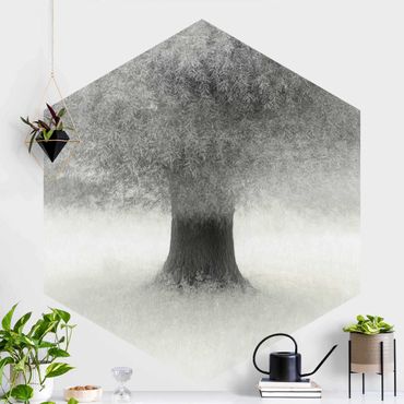 Sześciokątna tapeta samoprzylepna - Drzewko w kolorze białym
