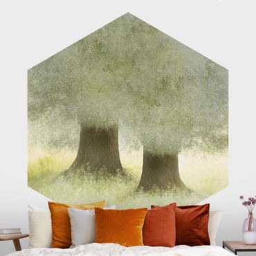 Sześciokątna tapeta samoprzylepna - Piękna para drzew
