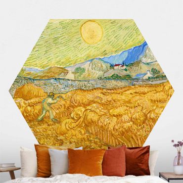 Sześciokątna tapeta samoprzylepna - Vincent van Gogh - Pole kukurydzy z żniwiarzem