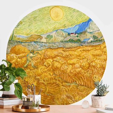 Okrągła tapeta samoprzylepna - Vincent van Gogh - Pole kukurydzy z żniwiarzem
