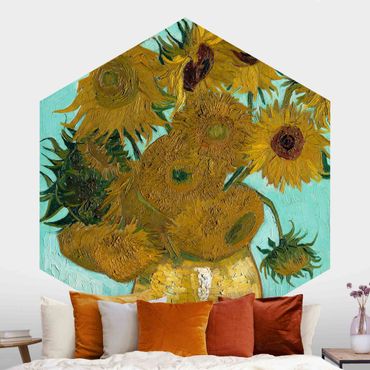 Sześciokątna tapeta samoprzylepna - Vincent van Gogh - Wazon ze słonecznikami