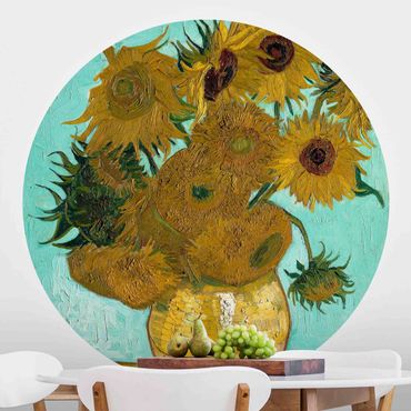Okrągła tapeta samoprzylepna - Vincent van Gogh - Wazon ze słonecznikami