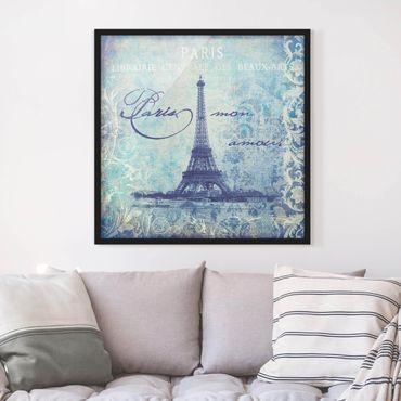 Plakat w ramie - Kolaż w stylu vintage - Paris Mon Amour