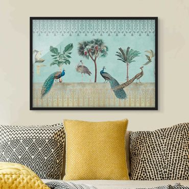 Plakat w ramie - Kolaże w stylu vintage - Tropikalne ptaki i drzewa palmowe