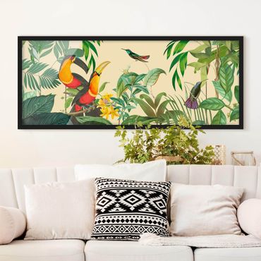 Plakat w ramie - Kolaże w stylu vintage - Ptaki w dżungli