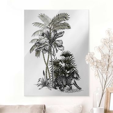Obraz na szkle - Ilustracja w stylu vintage - tygrys i drzewa palmowe