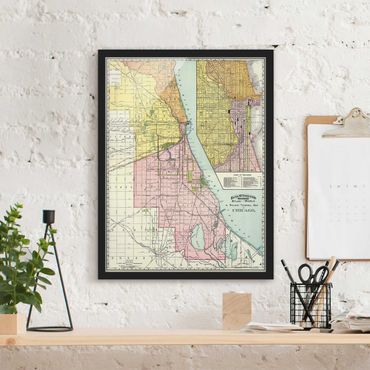 Plakat w ramie - Mapa Chicago w stylu vintage