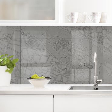 Panel ścienny do kuchni - Szara mapa Paryża nad Sekwaną w stylu vintage