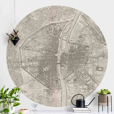 Okrągła tapeta samoprzylepna - Mapa Paryża w stylu vintage