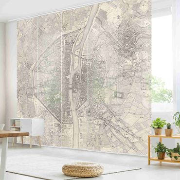 Zasłony panelowe zestaw - Mapa Paryża w stylu vintage