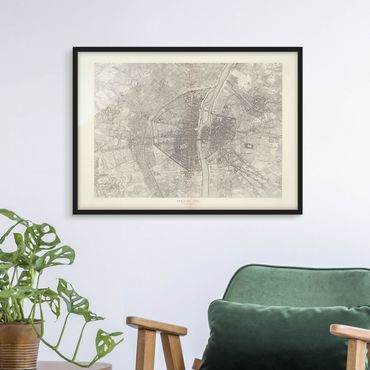 Plakat w ramie - Mapa Paryża w stylu vintage