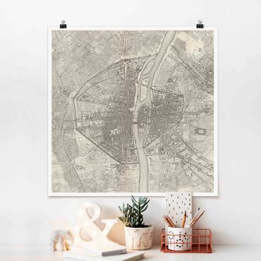 Plakat - Mapa Paryża w stylu vintage