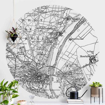 Okrągła tapeta samoprzylepna - zabytkowa mapa St Germain Paryż