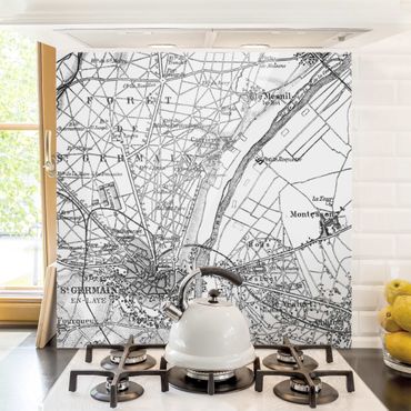 Panel szklany do kuchni - zabytkowa mapa St Germain Paryż