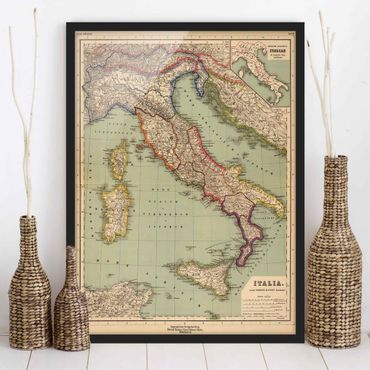 Plakat w ramie - Mapa Włoch w stylu vintage