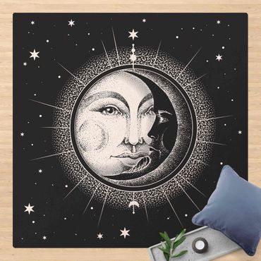 Mata korkowa - Ilustracja słońca i księżyca w stylu vintage