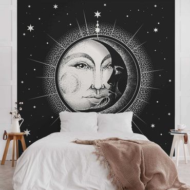 Fototapeta - Ilustracja słońca i księżyca w stylu vintage