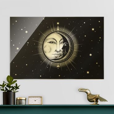 Obraz na szkle - Ilustracja słońca i księżyca w stylu vintage