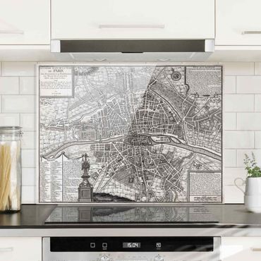 Panel szklany do kuchni - Mapa miasta w stylu vintage Paryża ok. 1600 r.