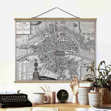 Plakat z wieszakiem - Mapa miasta w stylu vintage Paryża ok. 1600 r.