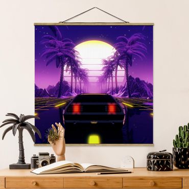 Plakat z wieszakiem - Vintage Video Car With Palm Trees - Kwadrat 1:1