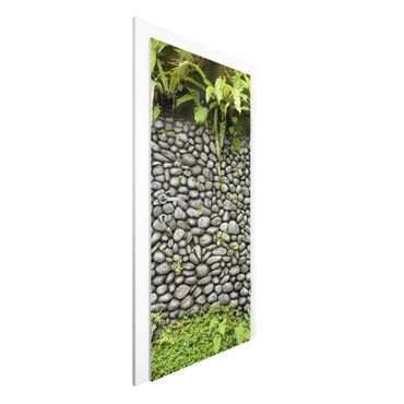 Okleina na drzwi - Kamienny mur z roślinami