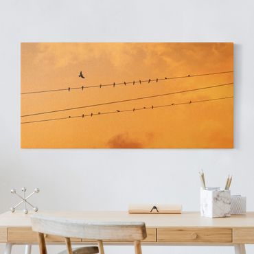 Obraz na płótnie - Ptaki na linii energetycznej