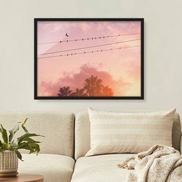 Plakat w ramie - Ptaki na linii energetycznej