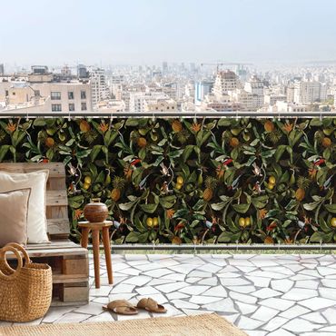 Osłona balkonowa zapewniająca prywatność - Ptaki z zielonym ananasem