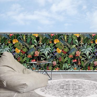Osłona balkonowa zapewniająca prywatność - Ptaki z tropikalnymi kwiatami