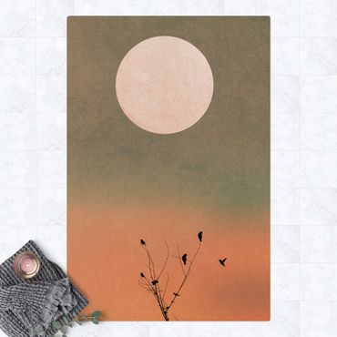 Mata korkowa - Ptaki na tle różowego słońca II