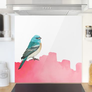 Panel szklany do kuchni - Ptak na różowo