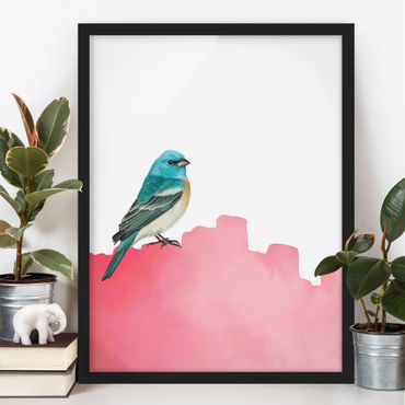 Plakat w ramie - Ptak na różowo