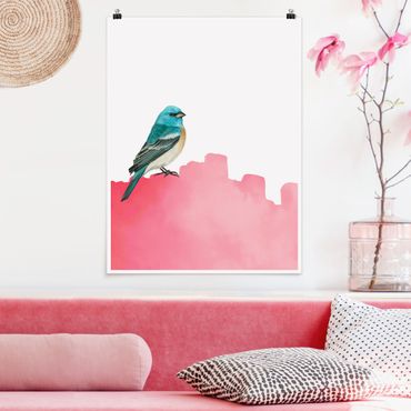 Plakat - Ptak na różowo