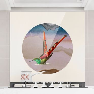 Panel szklany do kuchni - Kolaż z ptakami w kole