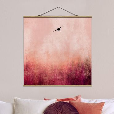Plakat z wieszakiem - Ptak na tle zachodzącego słońca