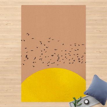 Mata korkowa - Stado ptaków na tle żółtego słońca