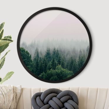 Okrągły obraz w ramie - Foggy Forest Twilight
