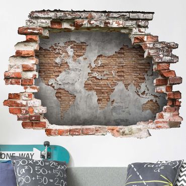 Naklejka na ścianę - Mapa świata Shabby Concrete Brick