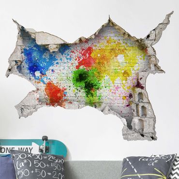 Naklejka na ścianę - Mapa świata z białą cegłą