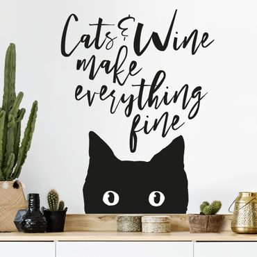 Naklejka na ścianę - Koty i wino sprawiają, że wszystko jest w porządku