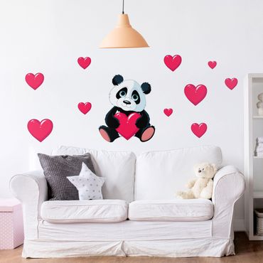 Naklejka na ścianę - Panda z serduszkami