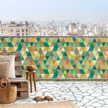 Osłona balkonowa zapewniająca prywatność - Ciepły zielony wzór trójkątów