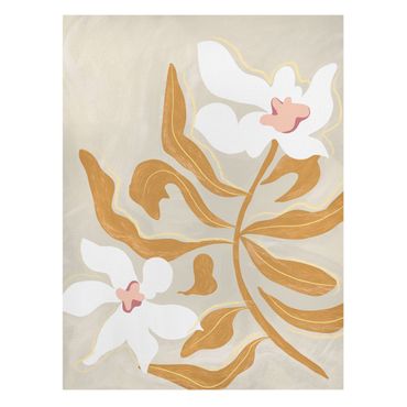 Obraz na płótnie - Białe kwiaty z żółtymi liśćmi - Format pionowy 3:4