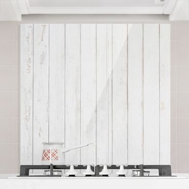 Panel szklany do kuchni - Białe deski drewniane Shabby