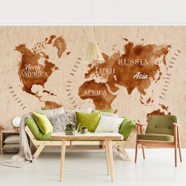 Fototapeta - Mapa świata akwarela beżowo-brązowa