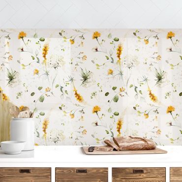 Panel ścienny do kuchni - Wildflowers Watercolour Pattern on Beige