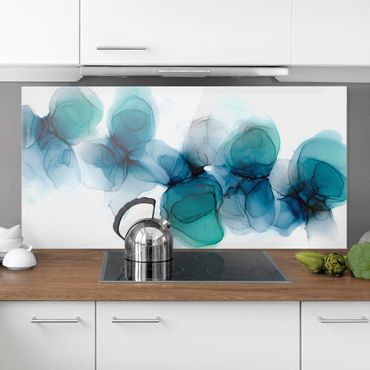 Panel szklany do kuchni - Dzikie kwiaty w kolorze niebieskim i złotym