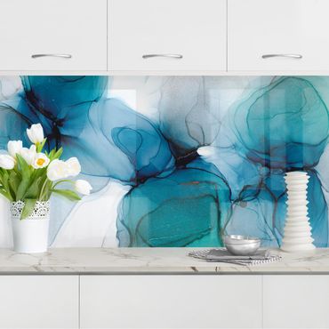 Panel ścienny do kuchni - Dzikie kwiaty w kolorze niebieskim i złotym